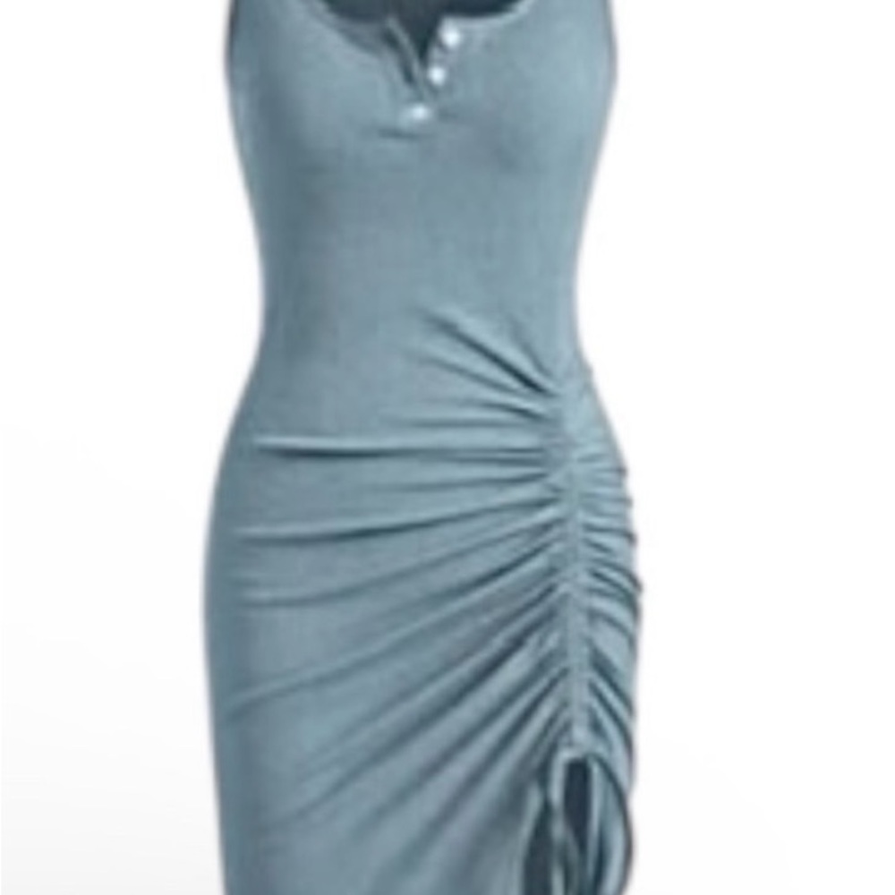 Cider Teal Ruched Midi Dress